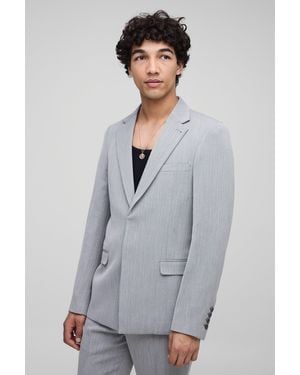 Boohoo Slim Fit Herringbone Suit Blazer - Grey