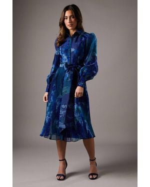 Coast Organza Printed Shirt Dress - Blue