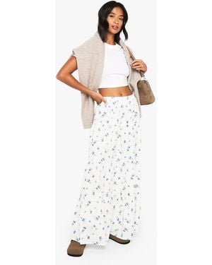 Boohoo Petite Floral Poplin Tiered Maxi Skirt - White