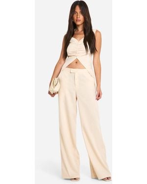 Boohoo Mid Rise Wide Leg Trouser - Natural