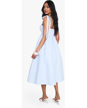 poplin ruched midi dress boohoo Chocolate Cotton Poplin Ruched Detail Midi Dress