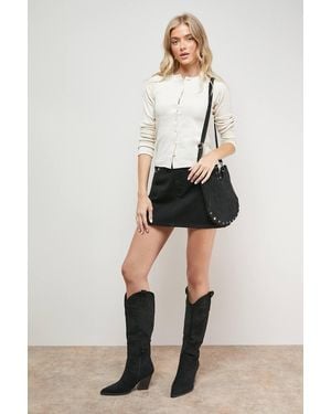 Oasis Studded Trim Denim Mini Skirt - Black