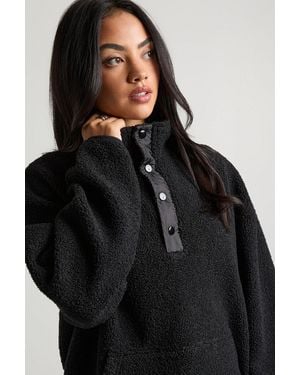 Boohoo Funnel Neck Borg Sweatshirt - Negro