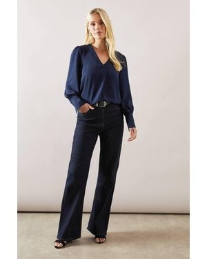 Wallis Petite Woven Button Cuff Overhead Shirt - Blue