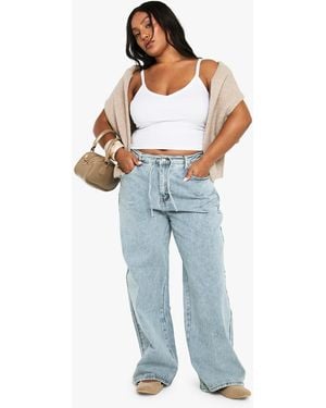 Boohoo Plus Elasticated Back Tie Drawstring Straight Leg Jean - Blue