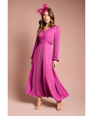 Coast Pleat Detail Lace Trim Maxi Dress - Pink
