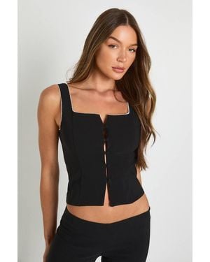 Boohoo Bengaline Button Through Waistcoat With Picot Trim - Black