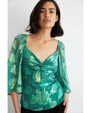 Warehouse Sparkle Jacquard Twist Top - Green