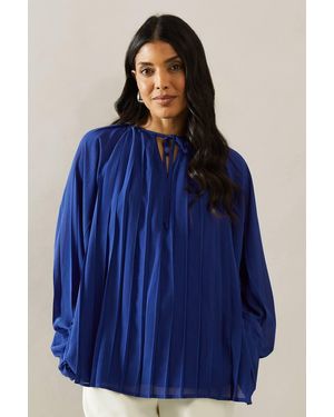 Wallis Pleated Blouson Sleeve Blouse - Blue