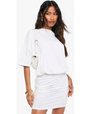 Boohoo Ruched T-Shirt Mini Dress - White