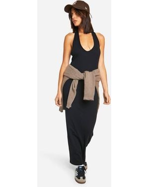 Boohoo Basic Rib Plunge Hlater Maxi Dress - Black