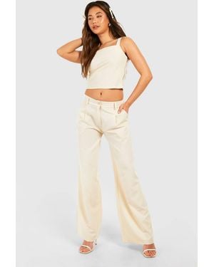 Boohoo Pinstripe Straight Leg Pants - White