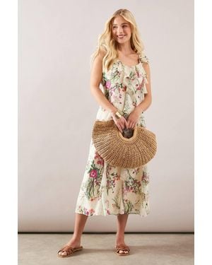 Wallis Petite Printed Ruffle Sleeveless Midi Dress - Natural