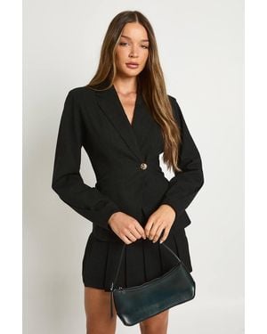 Boohoo Boucle Cinched Waist Blazer - Black
