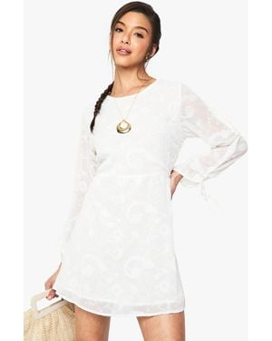 Boohoo Paisley Jacquard Ruched Mini Dress - White