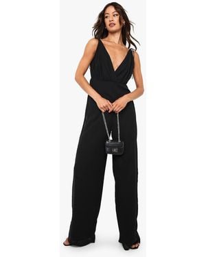 Boohoo Tall Chiffon Strappy Wide Leg Jumpsuit - Black