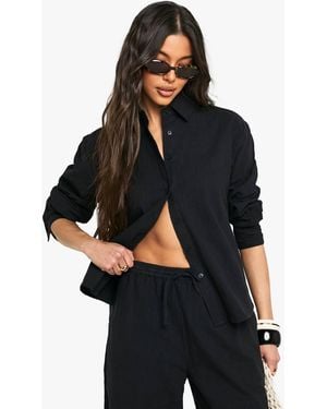 Boohoo Linen Look Oversized Shirt - Black