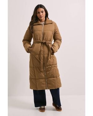 Dorothy Perkins Padded Knitted Collar Coat - Natural