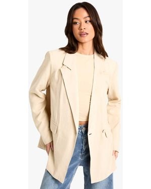 Boohoo Tall Linen Look Cinched Waist Blazer - Natural