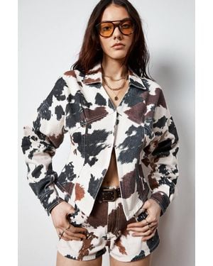Nasty Gal Cow Print Denim Corset Shirt - Natural