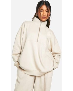 DSGN Studio Dsgn Studio Embroidered Half Zip Oversized Sweatshirt - Natural