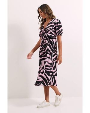 Dorothy Perkins Zebra Tie Front Detail Jersey Midi Dress - Pink