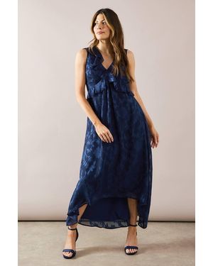 Wallis Floral Jacquard Ruffle Hi-Low Midi Dress - Blue