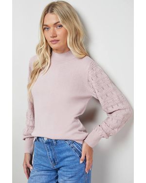 Oasis High Neck Stitchy Sleeve Sweater - Pink