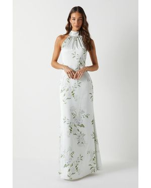 Coast Dahlia Printed Satin Halterneck Bridesmaid Dress - Multicolor