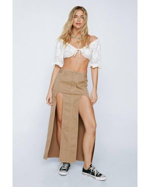 Nasty Gal Contrast Stitch Cut Out Detail Maxi Skirt - White