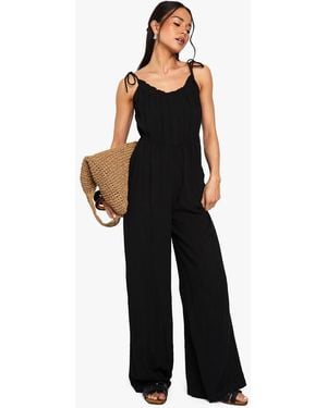 Boohoo Cheesecloth Shoulder Jumpsuit - Black