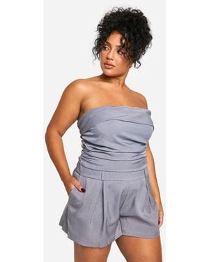 Boohoo Plus Woven Bandeau Ruched Detail Playsuit - Gray