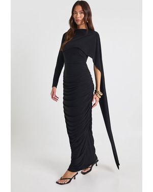Boohoo Slinky Long Sleeve Drape Maxi Dress - Black