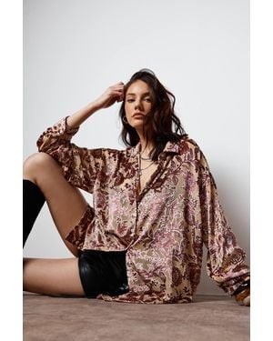 Nasty Gal Vintage Floral Devore Sheer Oversized Shirt - Brown