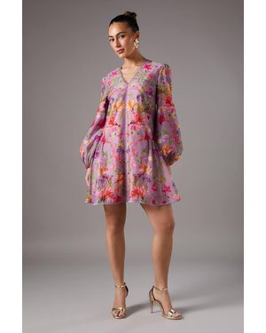 Coast Floral V Organza Dress - Red