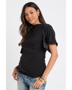 Boohoo Maternity Gathered Side Seam Angel Sleeve Top - Black