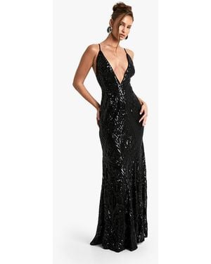 Boohoo Demask Plunge Strappy Maxi Dress - Black