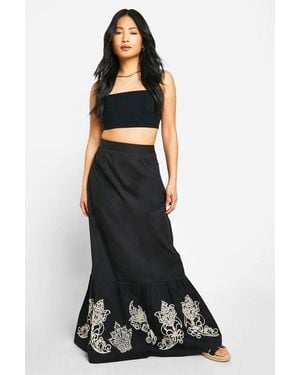 Boohoo Petite Embroidery Maxi Skirt - Black