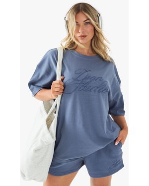 Boohoo Camiseta Oversize Con Cuello De Caja Y Bordado Dsgn Studio - Azul