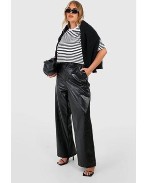 Boohoo Plus Croc Pu Wide Leg Pants - Black