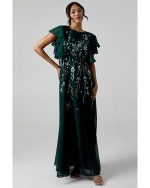 Coast Ruffle Sleeve Embroidered Bridesmaid Dress - Black