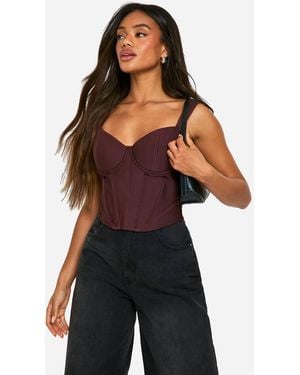 Boohoo Bandage Cupped Boned Corset Top - Brown
