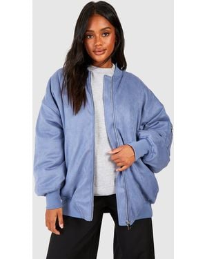 Boohoo Oversized Faux Suede Bomber Jacket - Blue
