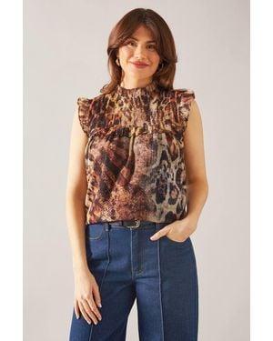 Wallis Animal Woven Shirred Blouse - Blue