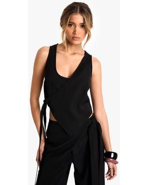Boohoo Tailored Wrap Detail Top - Black