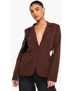 Boohoo Cut Out Detail Tailored Blazer - Brown