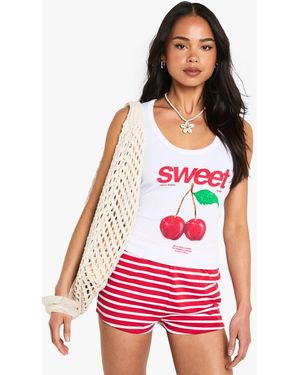 Boohoo Sweet Cherry Graphic Rib Tank Tank Top - Red