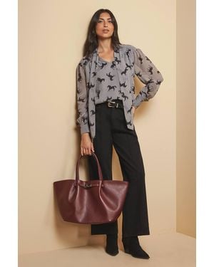 Wallis Horse Print Tie Neck Blouse - Natural