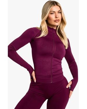 Boohoo Premium Sculpt Seamless Zip Through Sports Jacket - Purple