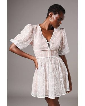 Coast Embellished Organza Puff Sleeve Mini Dress - White
